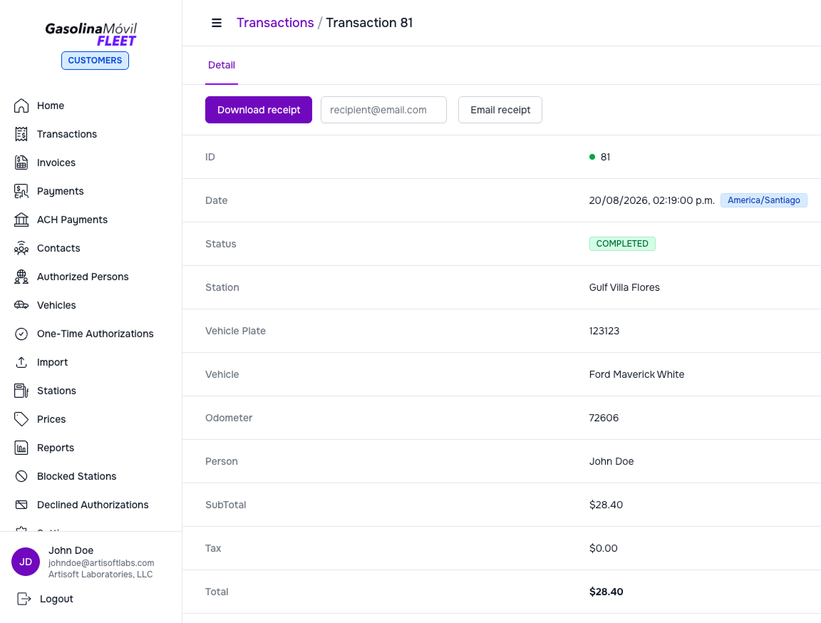 Customer portal dashboard